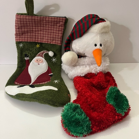 2 Festive Christmas Stocking with Santa and a Snowman - Picture 2 of 9